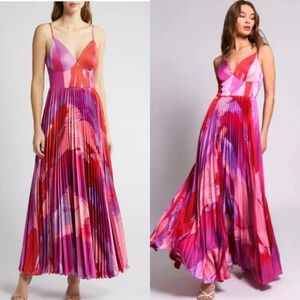 NWT Hutch | Hale Pink Brushstroke Pleated Gown
